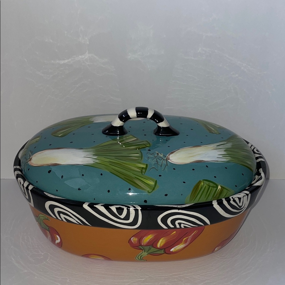 Droll Designs Colorful Ceramic Casserole Dish with Lid